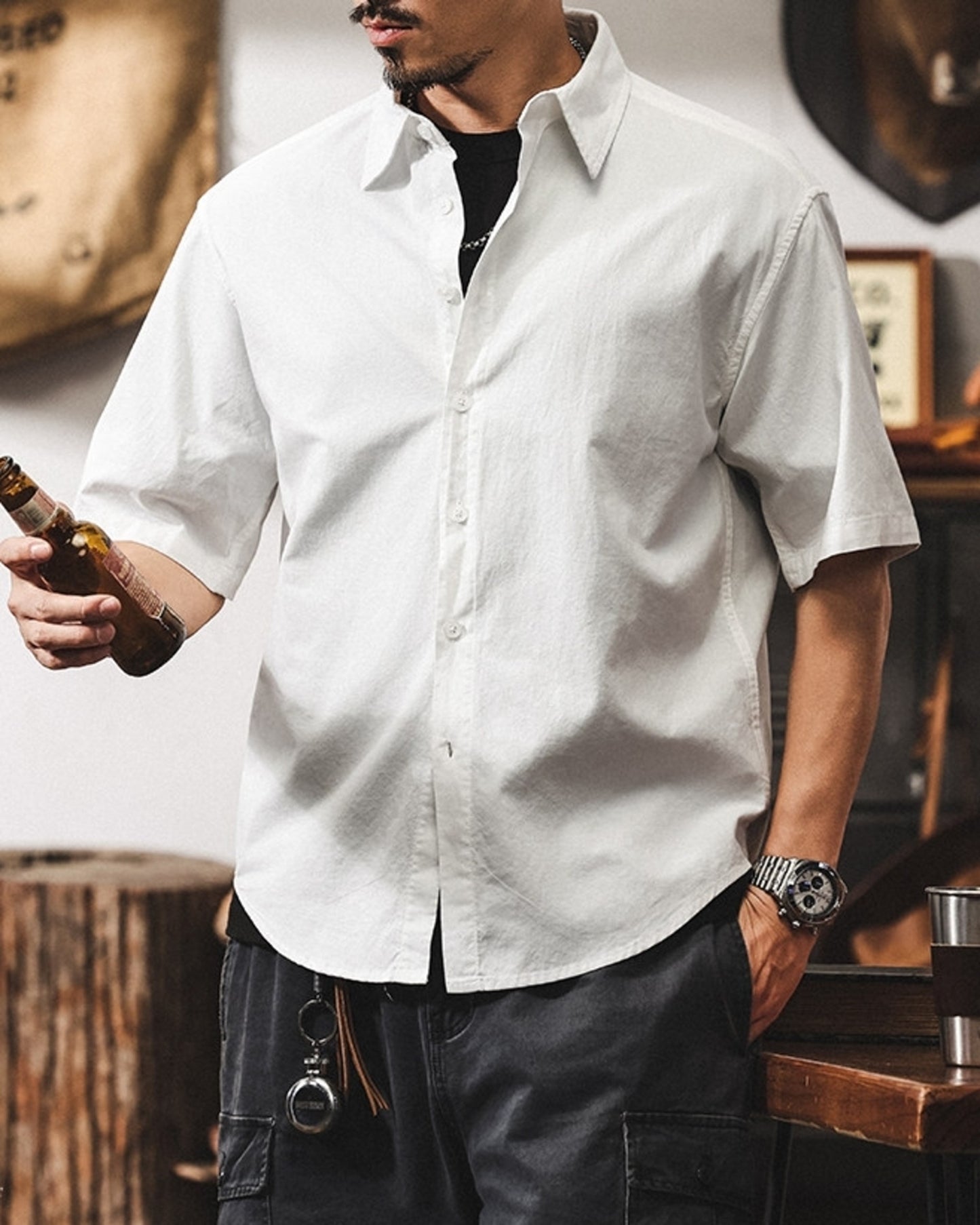 vintage casual short sleeve shirt 3color 【ACT0242】