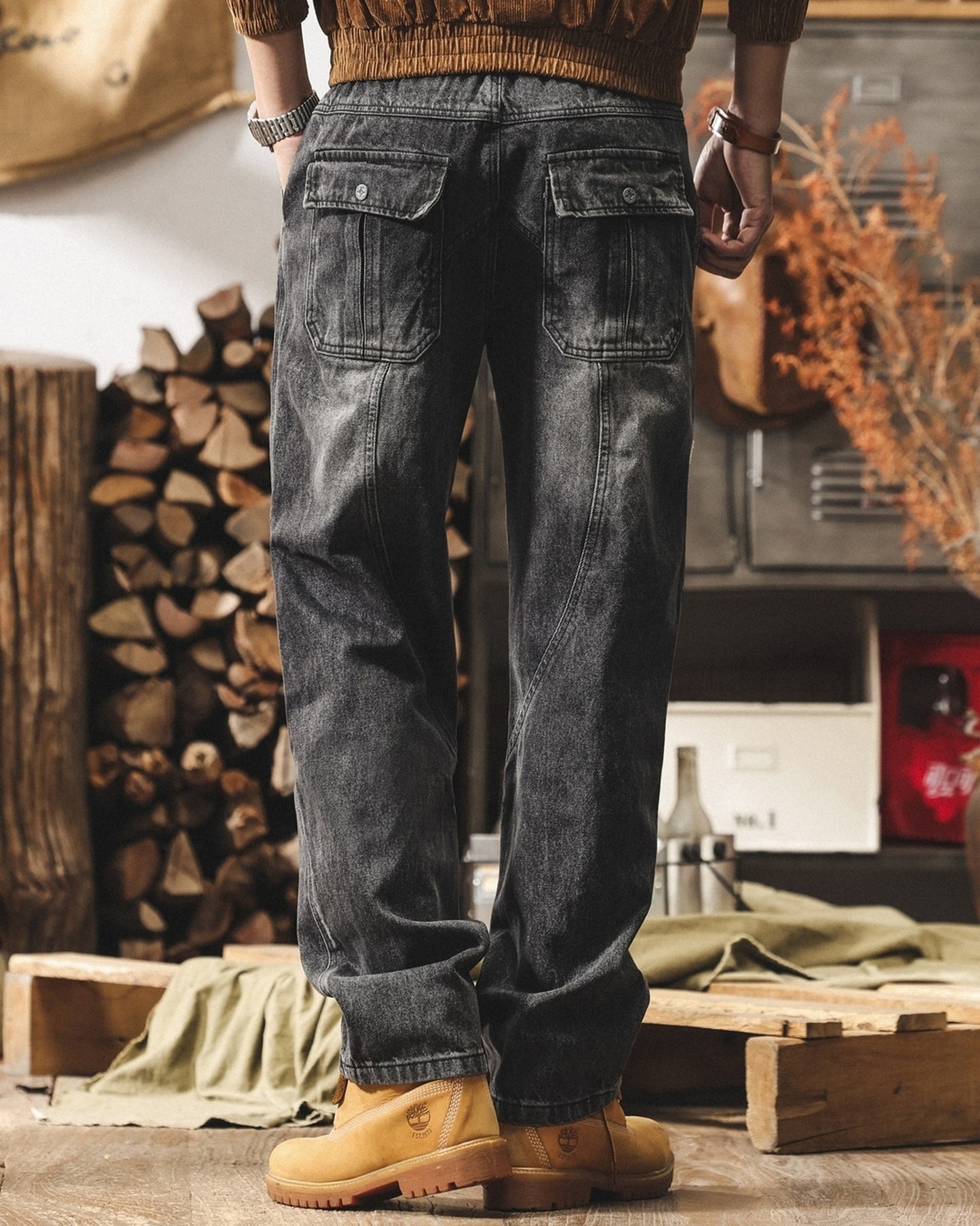 vintage wash loose straight cargo denim pants 2color 【ACT0223】