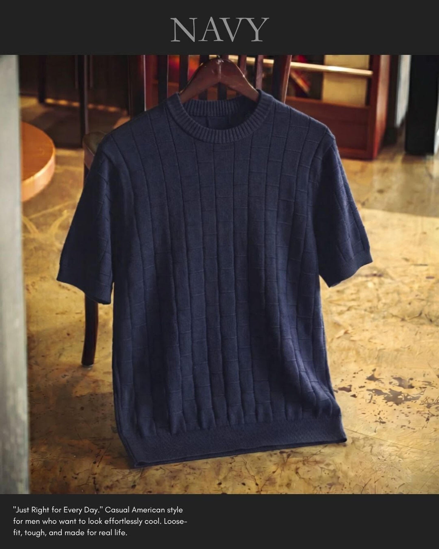 checked crew neck knit short sleeve shirt 2color 【ACT0044】