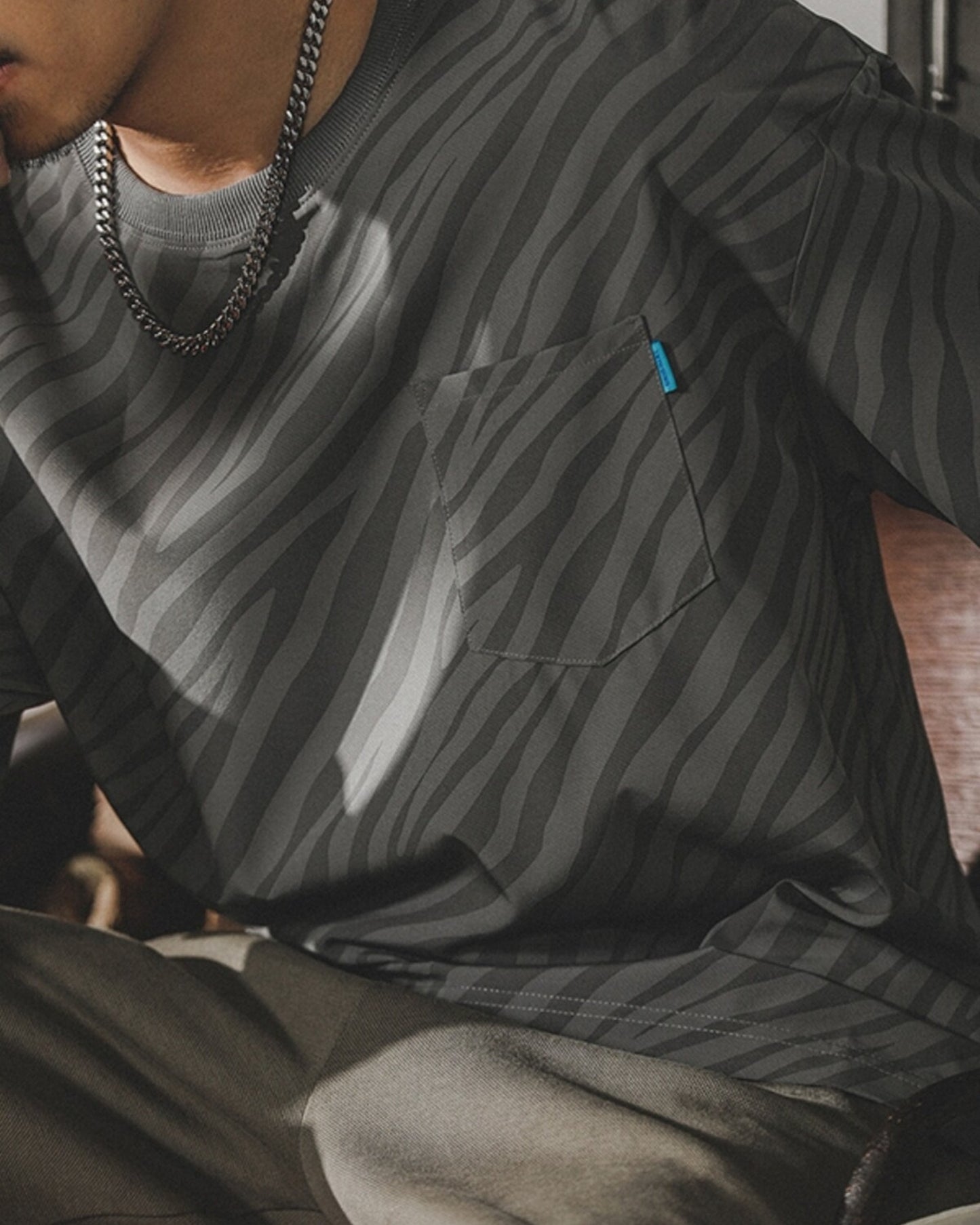 zebra striped pocket short sleeve t-shirt 3color 【ACT0165】