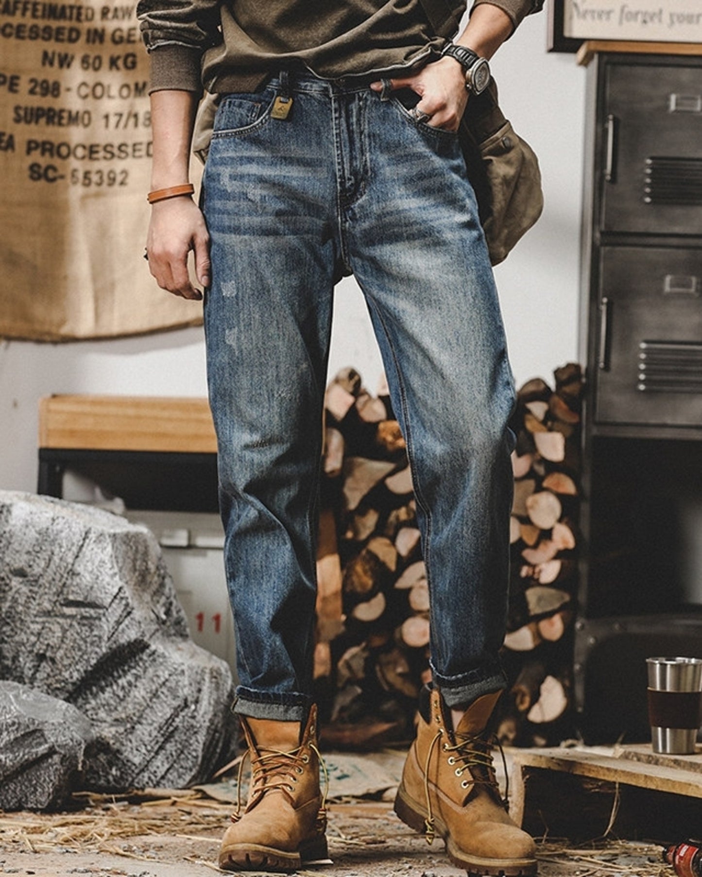 distressed tapered denim pants 2color 【ACT0189】