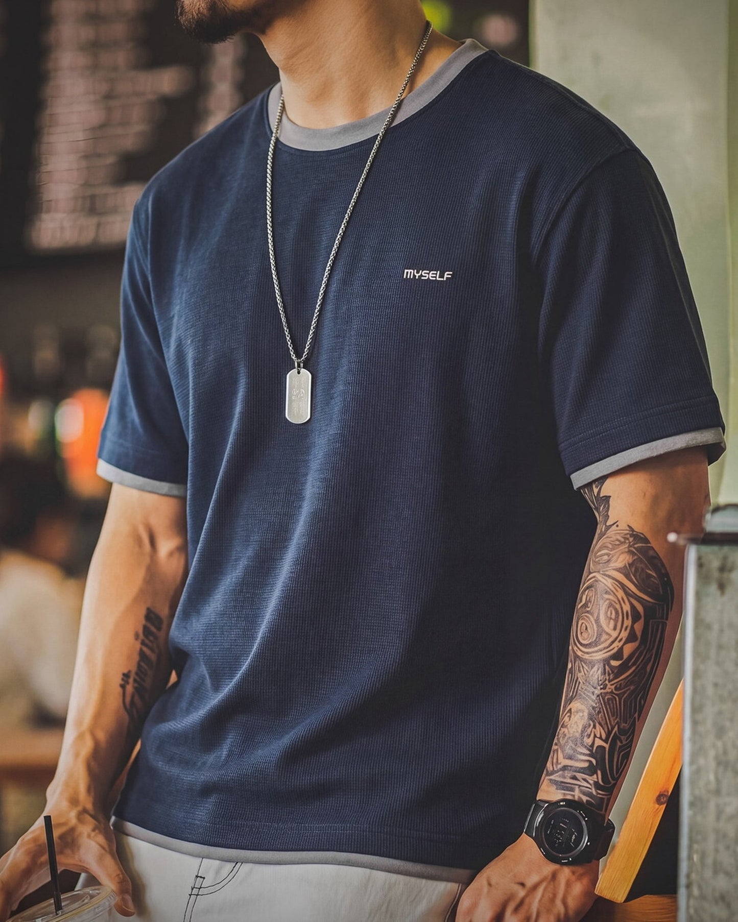 Contrast-Trim Embroidered-Logo Classic Vintage T-Shirt 【ACT0095】