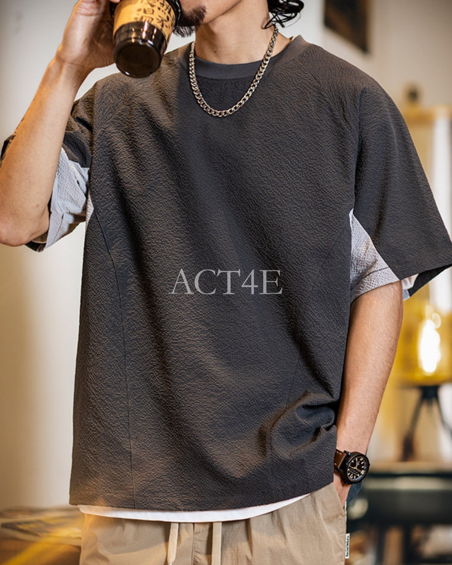 color block waffle short sleeve t-shirt 【ACT0157】