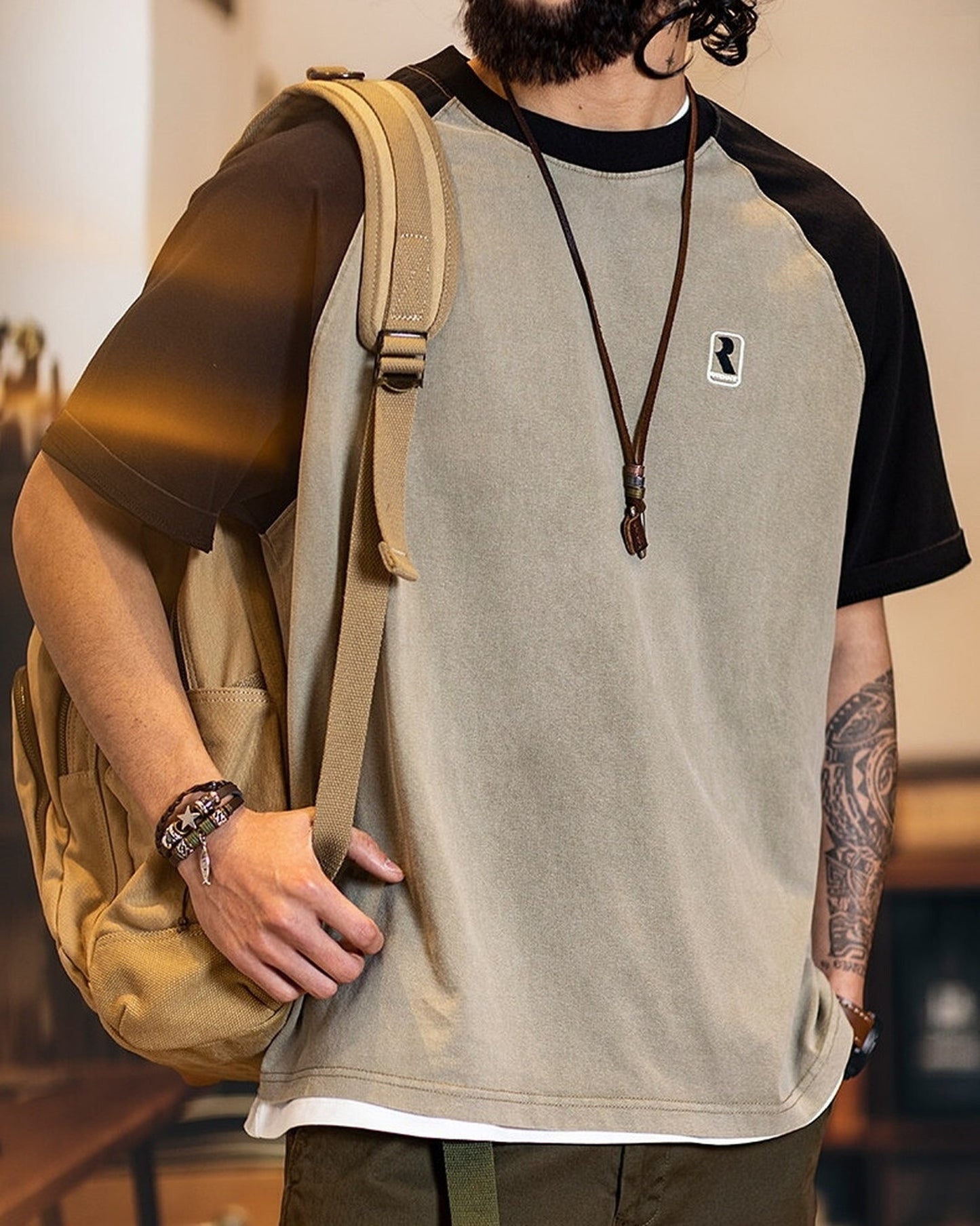 Loose Casual Raglan-Sleeve Short-Sleeve T-Shirt 【ACT0072】