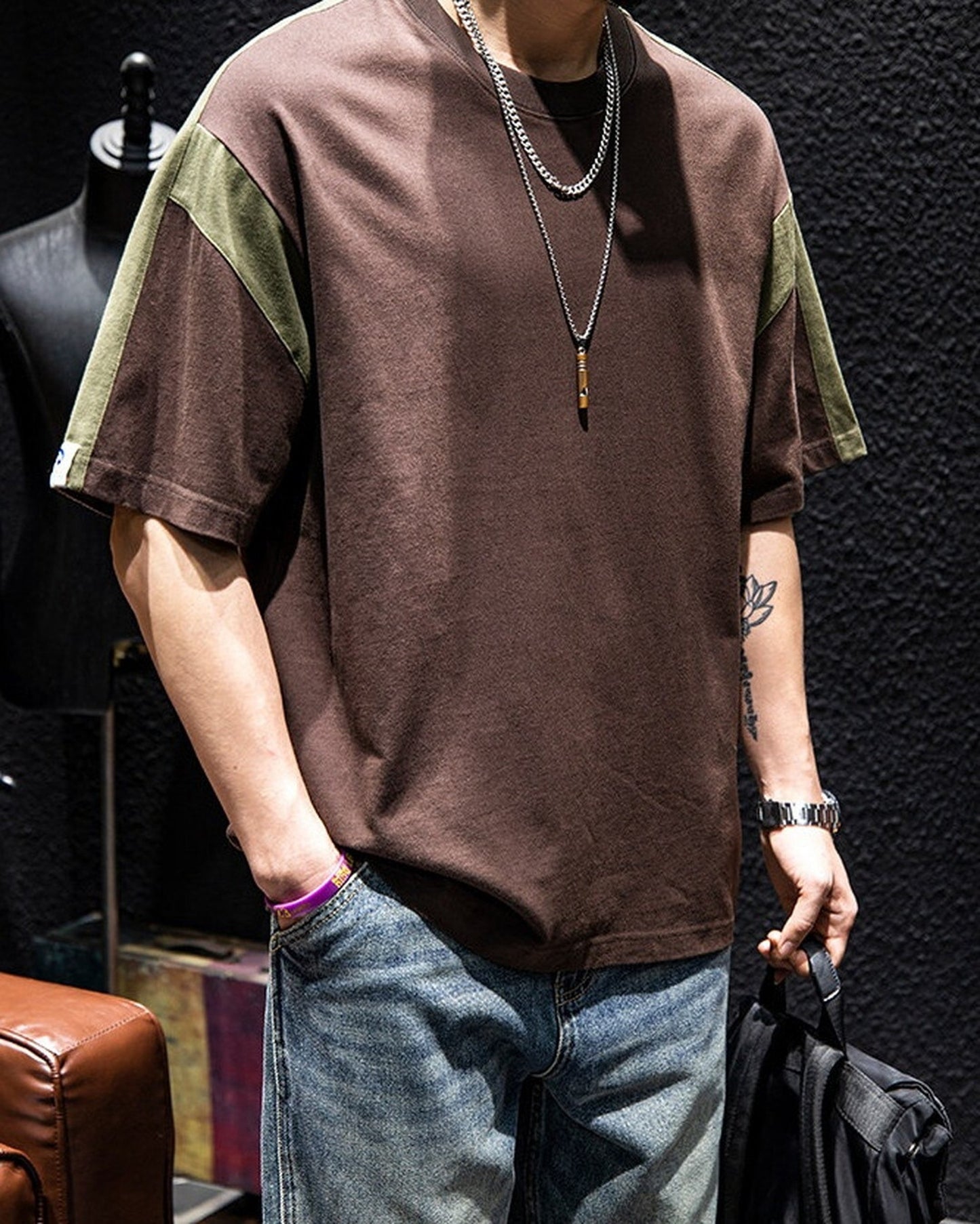 Casual Color-Block Loose Short-Sleeve T-Shirt 2color 【ACT0070】