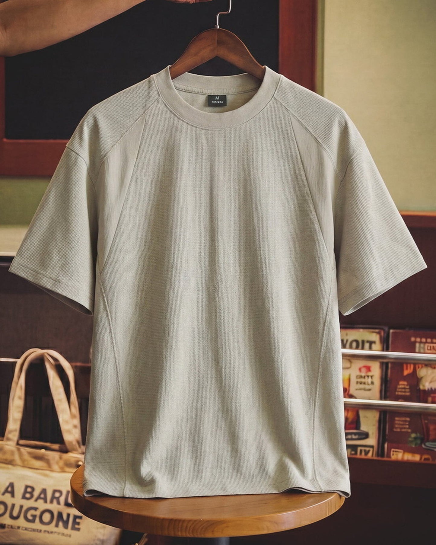 Waffle-Knit Raglan-Sleeve Classic Retro T-Shirt 2color 【ACT0092】