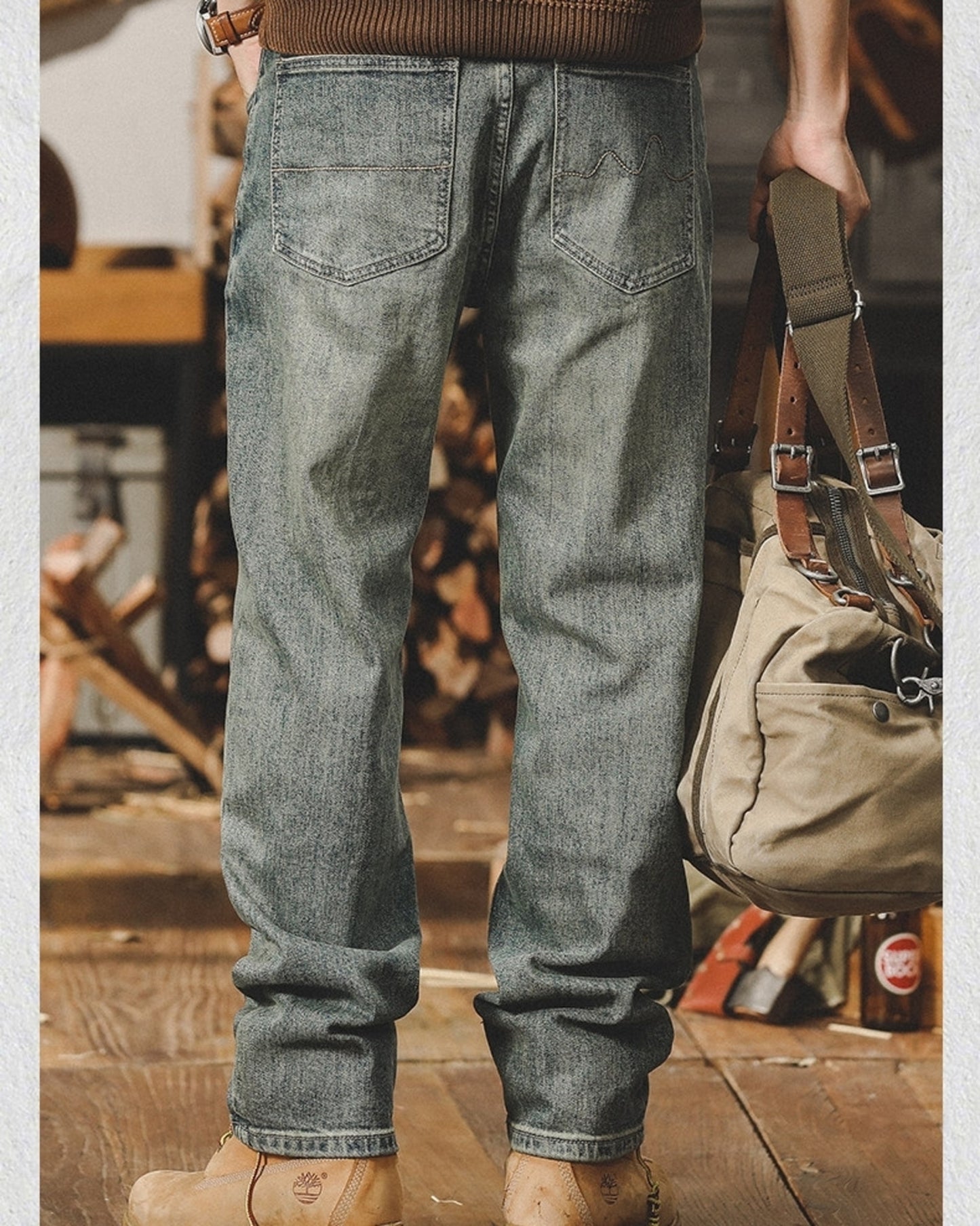 vintage heavy weight loose straight denim pants 2color 【ACT0224】