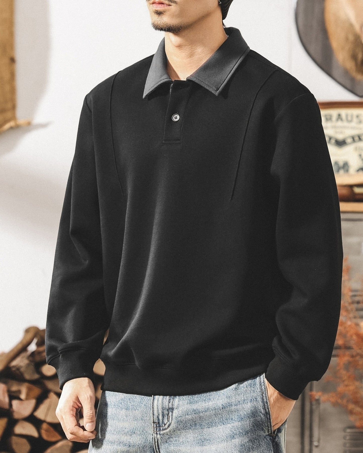 heavy weight long sleeve POLO shirt 2color 【ACT0239】