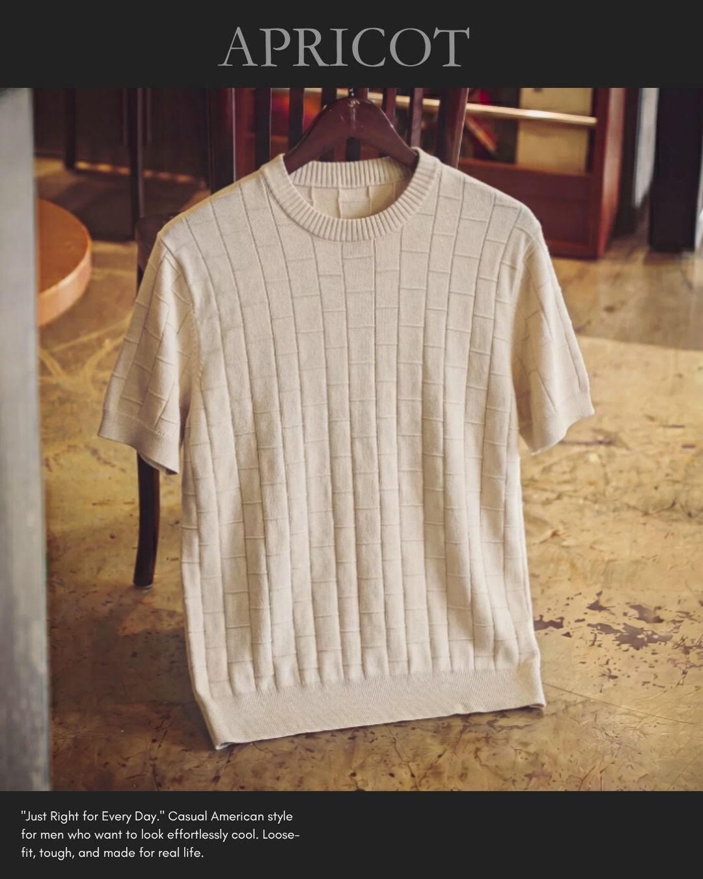 checked crew neck knit short sleeve shirt 2color 【ACT0044】