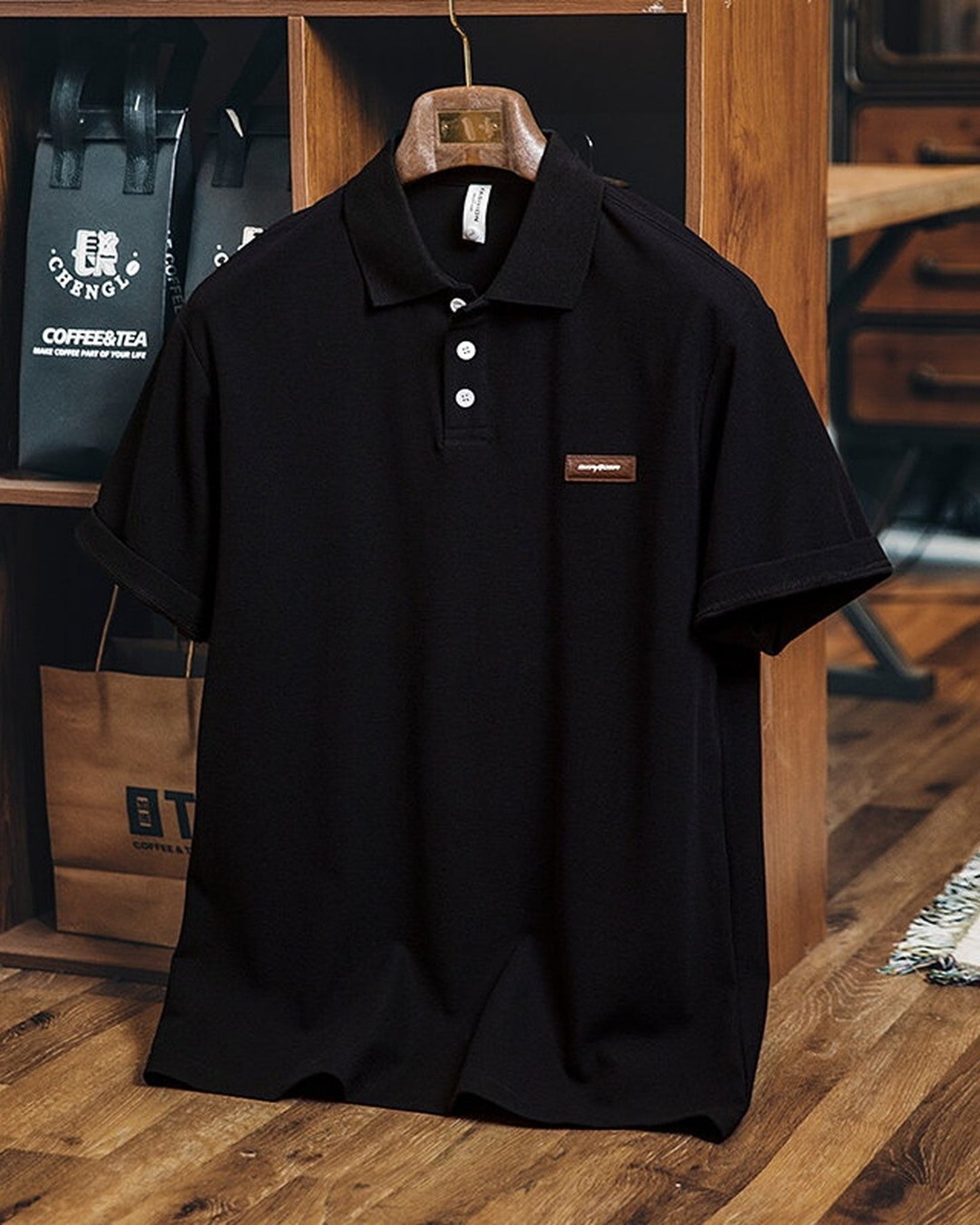 Patch Polo Loose Short -Sleeve Casual T-Shirt 2color 【ACT0075】
