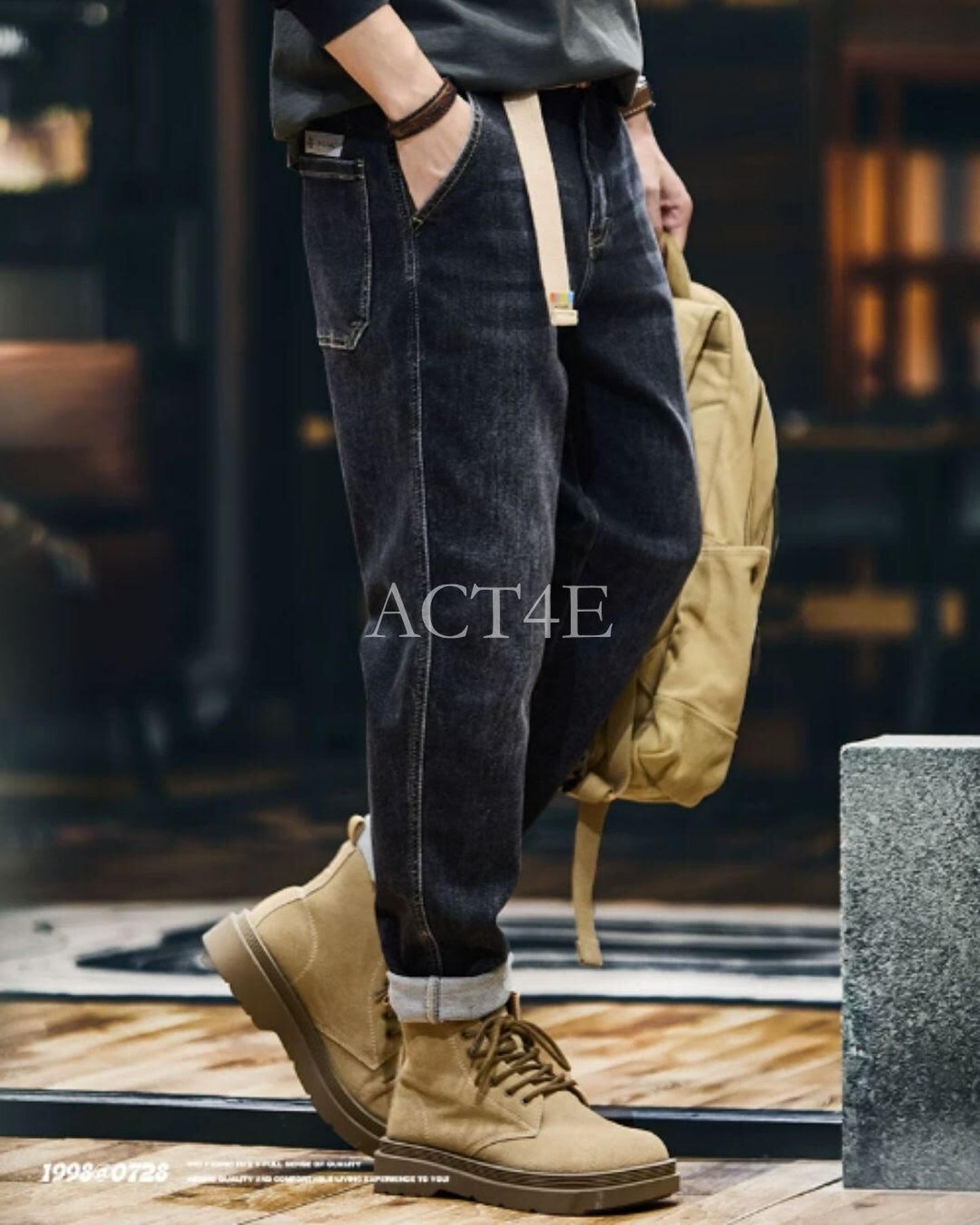 belted wide straight denim pants 2color 【ACT0009】