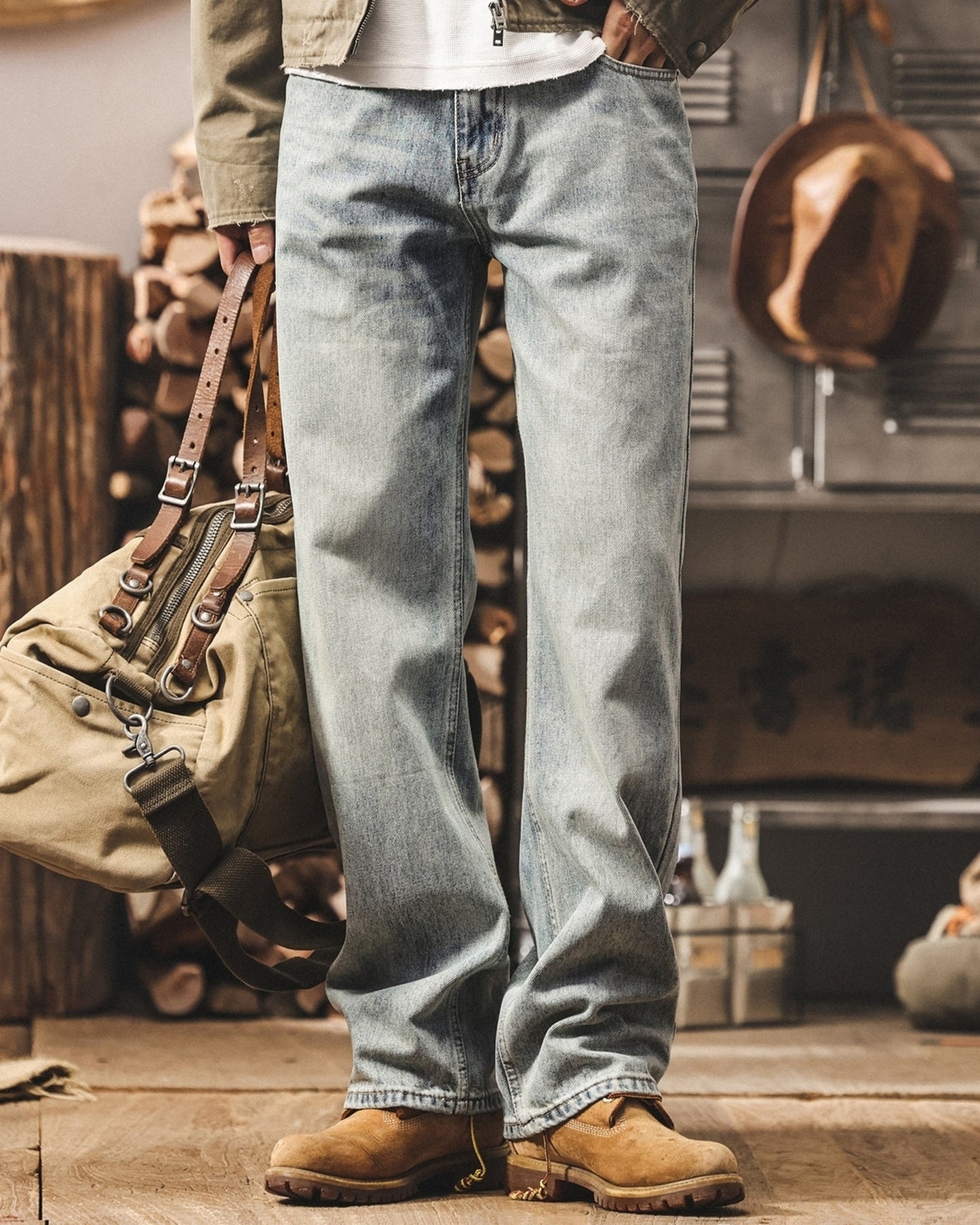 vintage wash straight denim pants 【ACT0193】