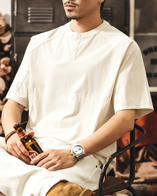 functional henley neck short sleeve t-shirt 2color 【ACT0162】