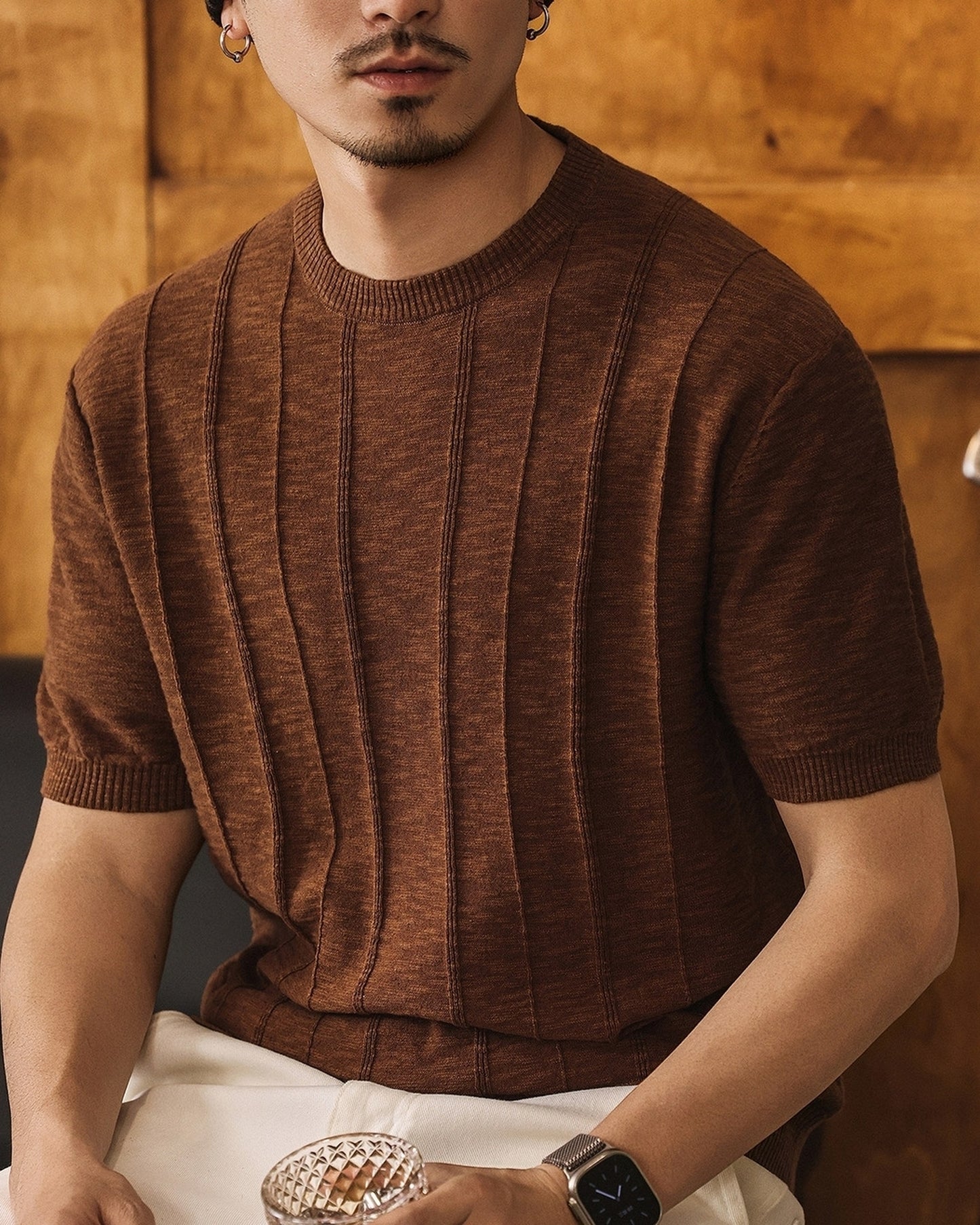 vertical stripe linen blend knit 4color 【ACT0168】