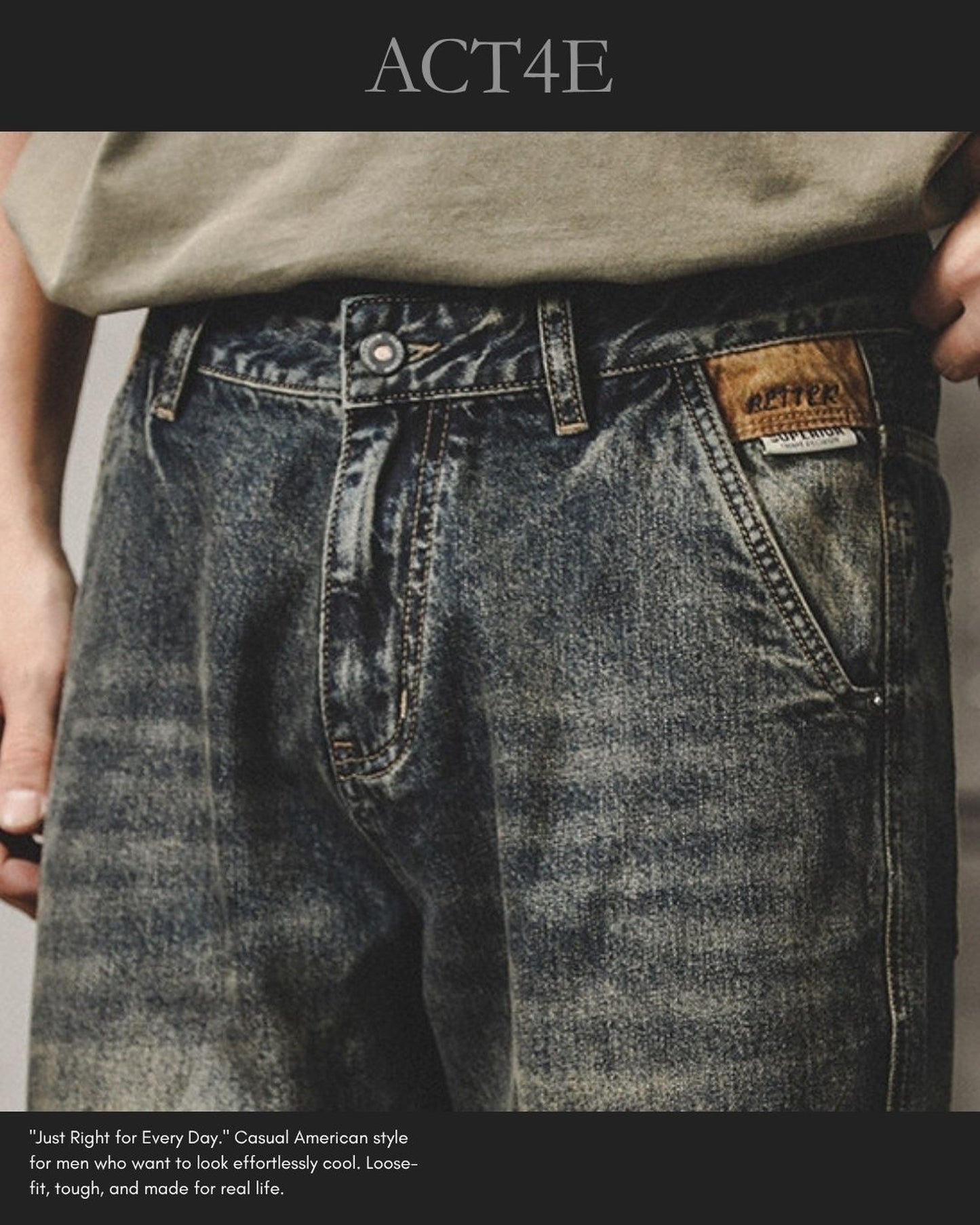 loose straight mud wash denim pants 【ACT0186】
