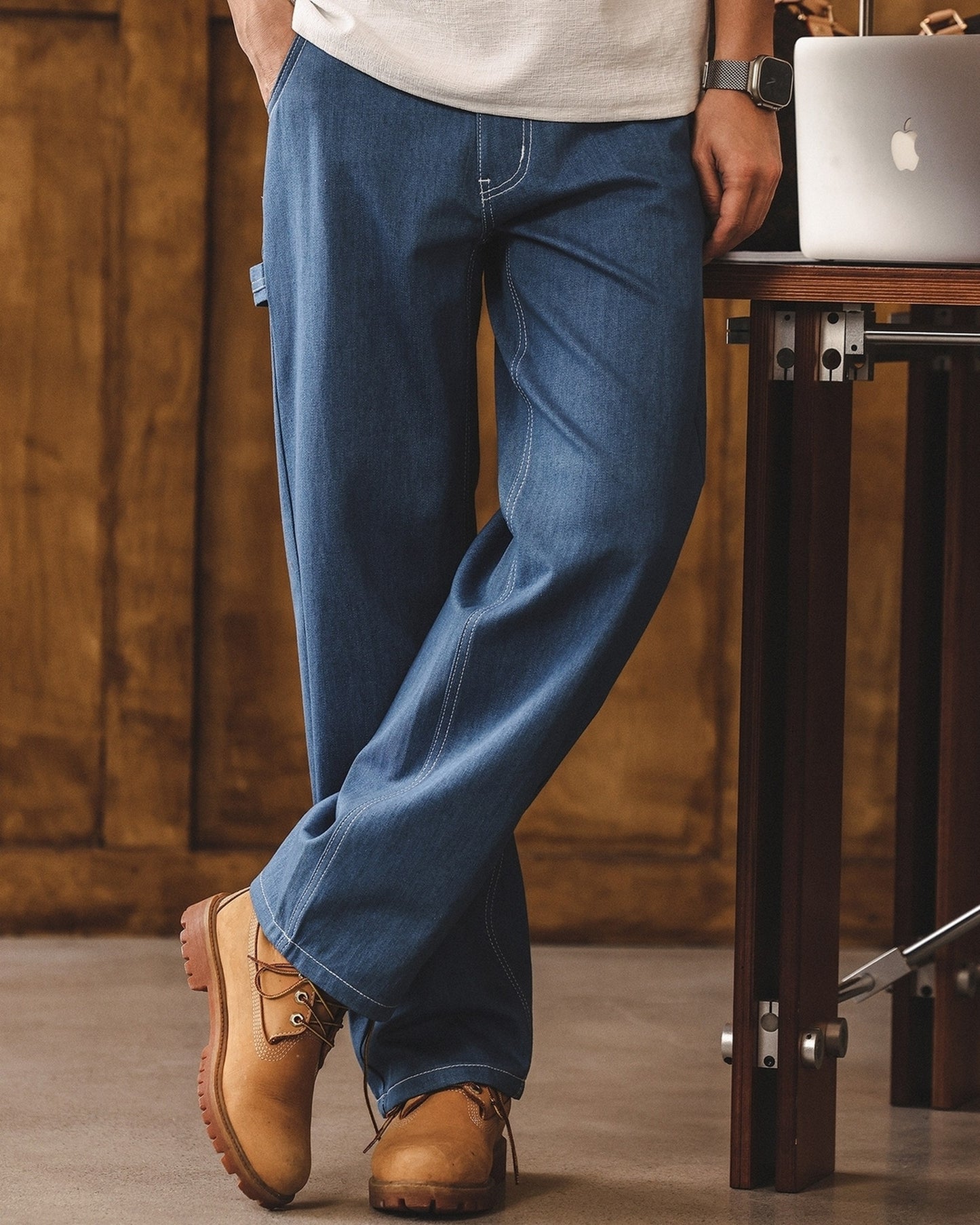 vintage wash straight painter denim pants 【ACT0220】