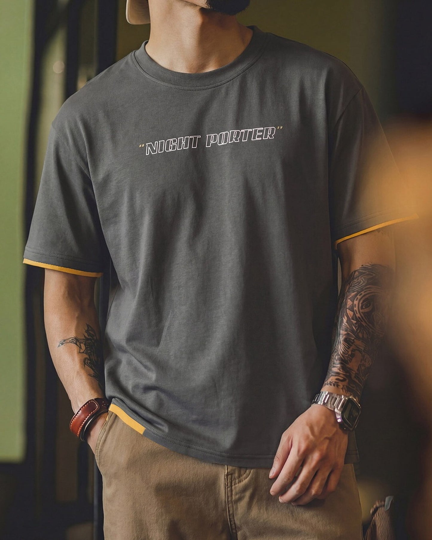 Layered-Style Graphic Relaxed Printed Cotton T-Shirt 3color 【ACT0122】