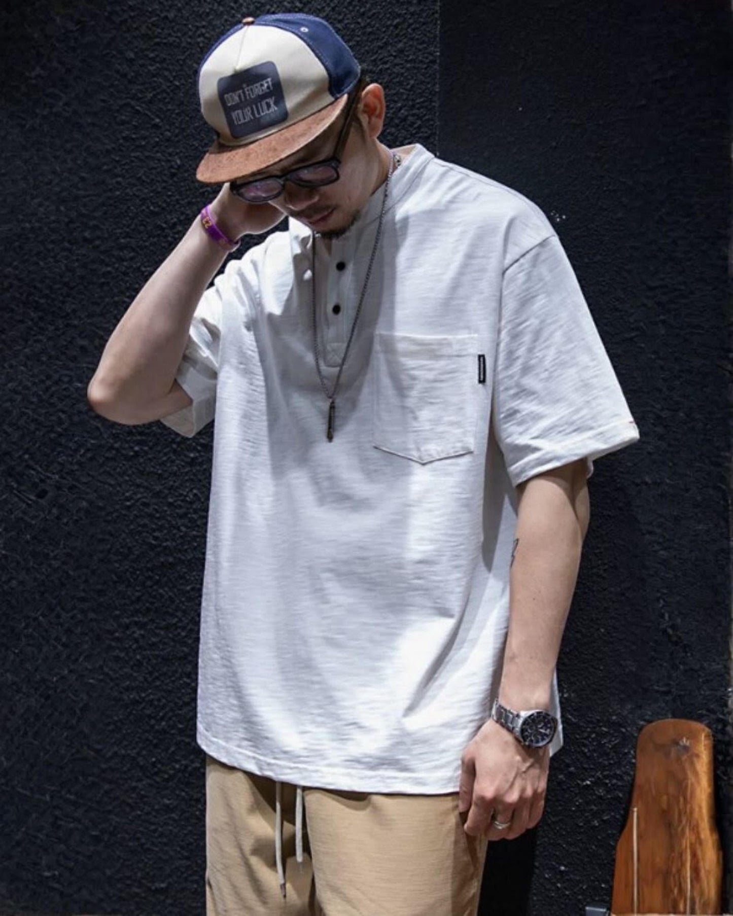 button front patch pocket short sleeve t-shirt 2color 【ACT0048】