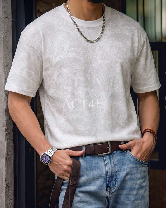 Botanical Relaxed Fit Pattern Casual T-Shirt 2color 【ACT0112】