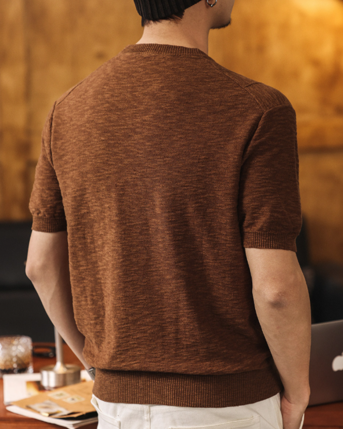 vertical stripe linen blend knit 4color 【ACT0168】