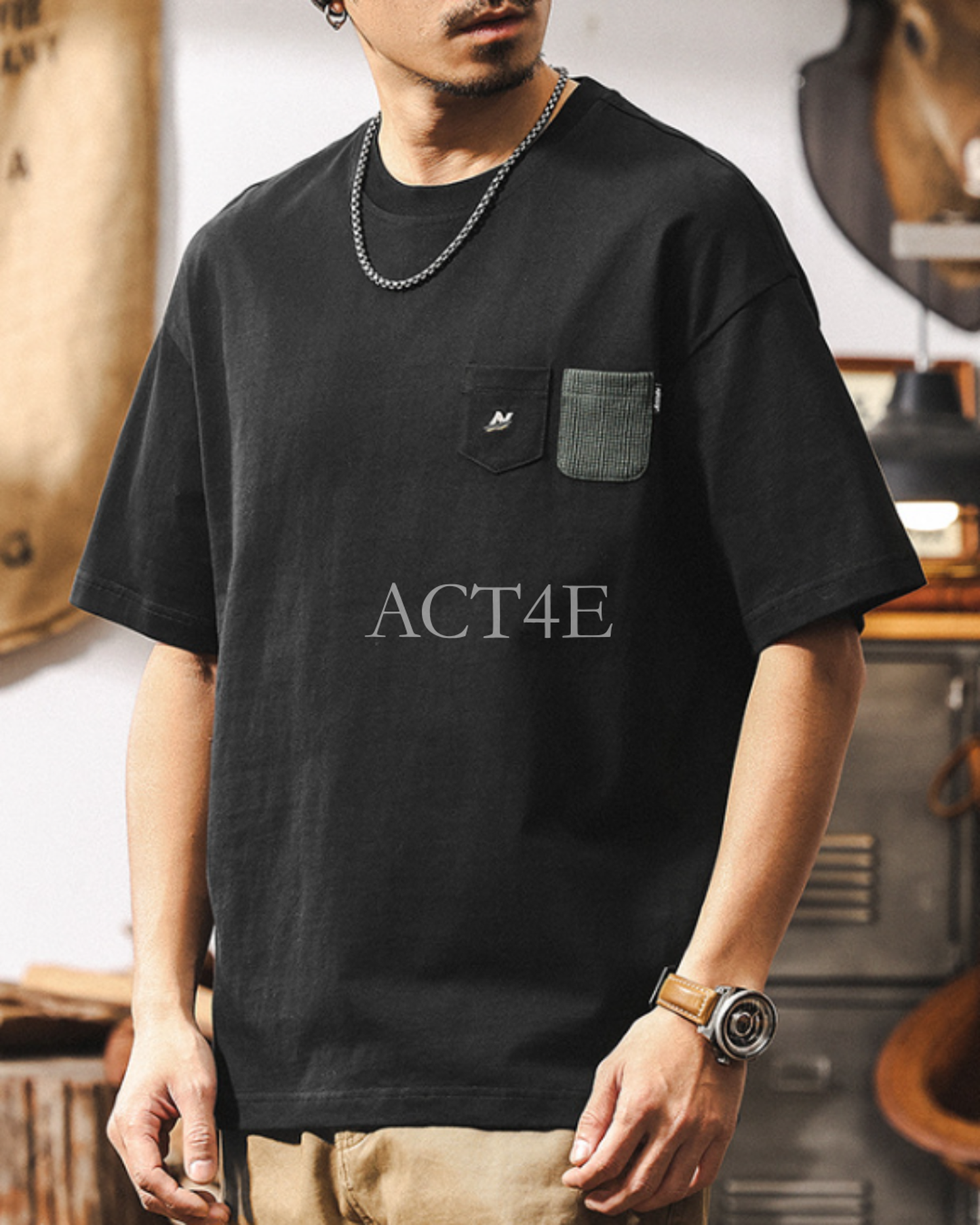 heavy weight double pocket short sleeve t-shirt 2color 【ACT0169】