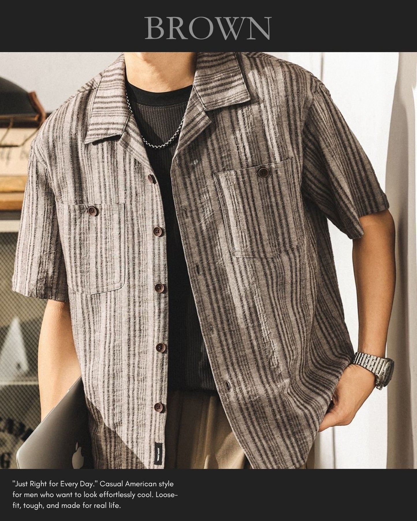 cuban collar linen loose short sleeve shirt 3color 【ACT0231】