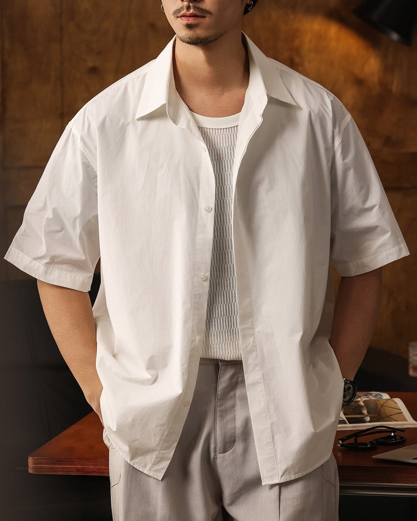 minimalist long-staple short sleeve shirt 【ACT0236】