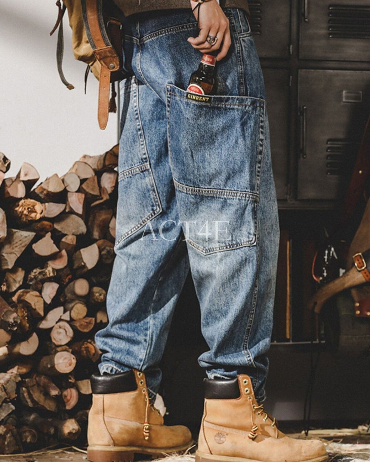 vintage wash relaxed straight denim pants 2color 【ACT0197】