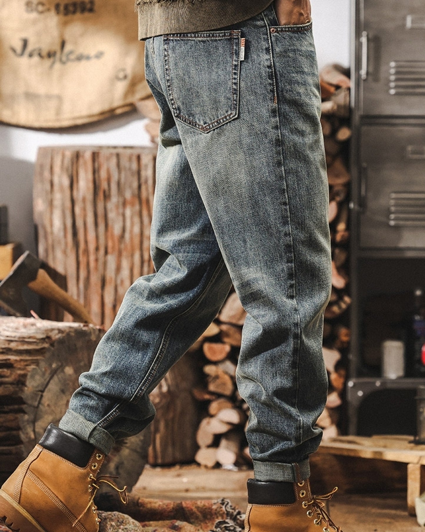 washed loose tapered denim pants 【ACT0175】