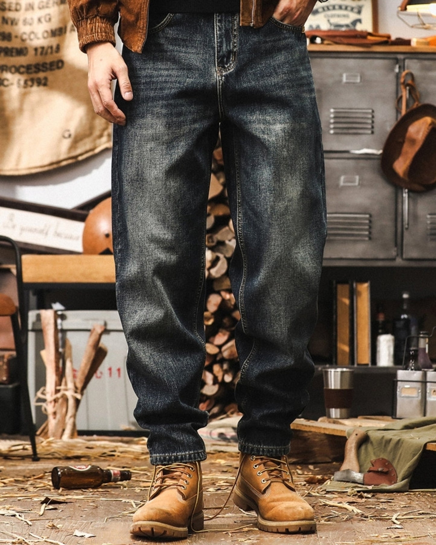 vintage classic wash straight denim pants 【ACT0218】