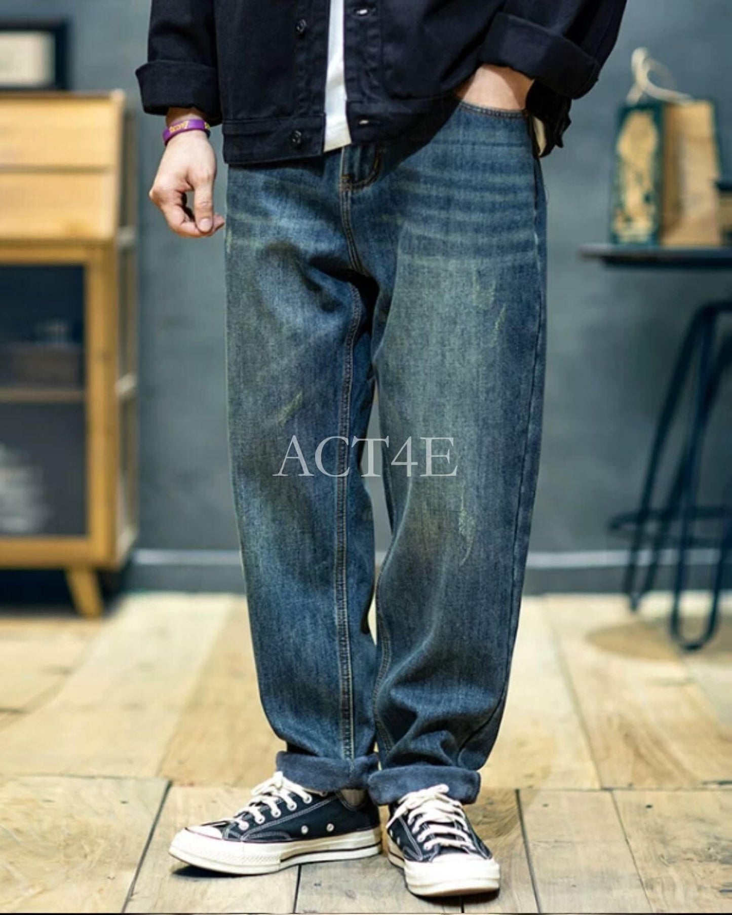 washed straight denim pants 【ACT0013】