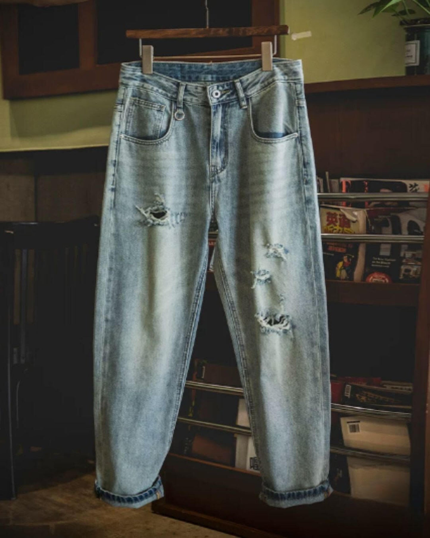 damage straight denim pants 【ACT0018】