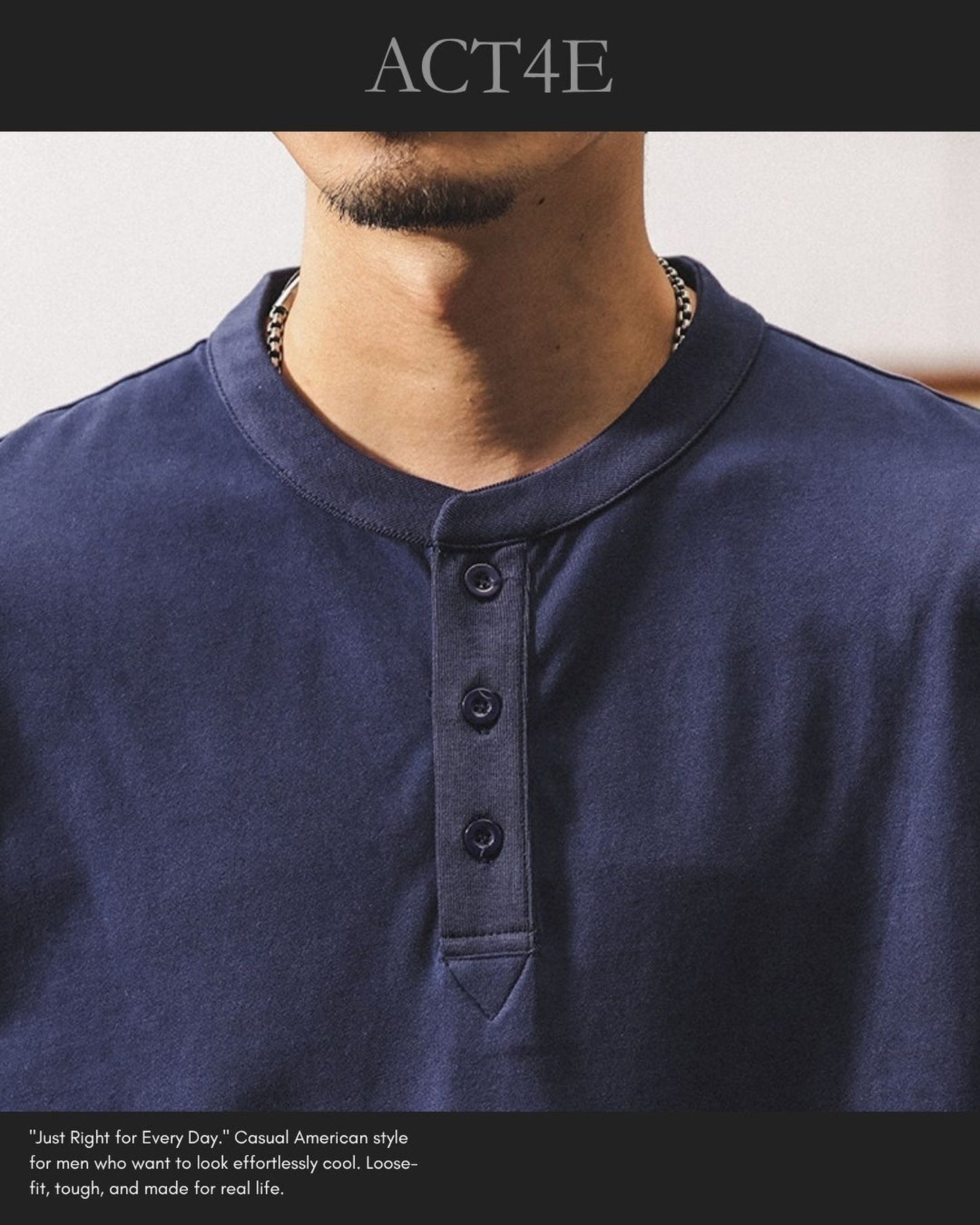 henley neck long sleeve t-shirt 5color 【ACT0244】