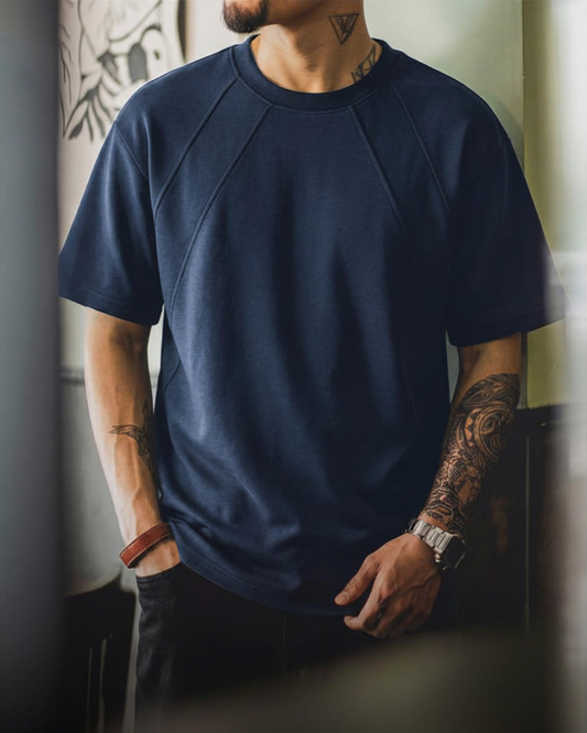 Loose-fit panel stitched t-shirt 2color 【ACT0060】