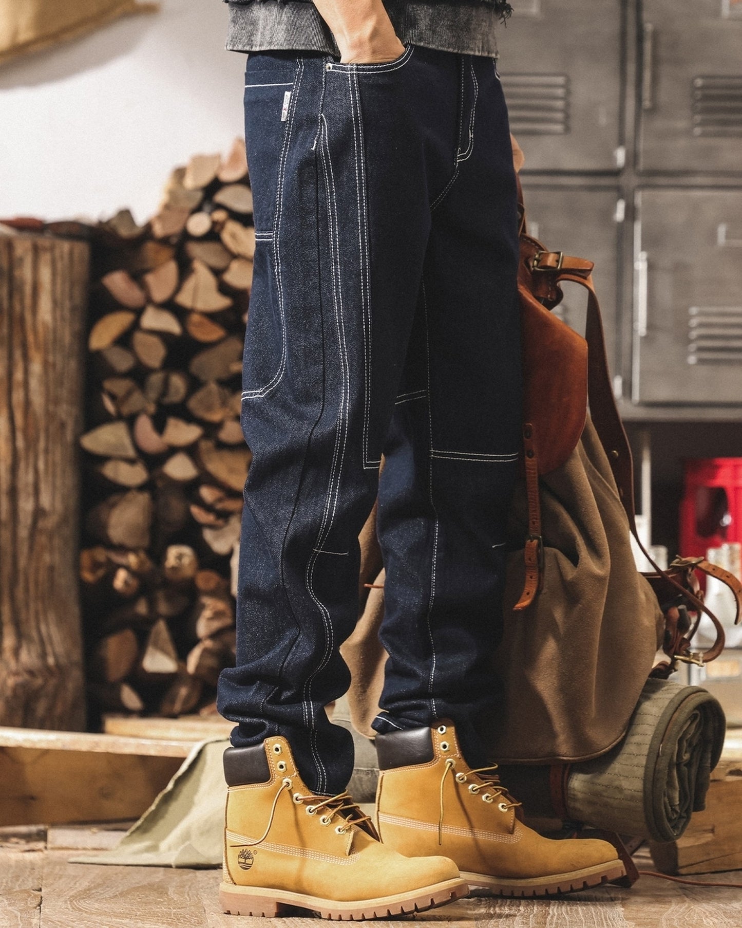 contrast stitch straight denim pants 【ACT0172】