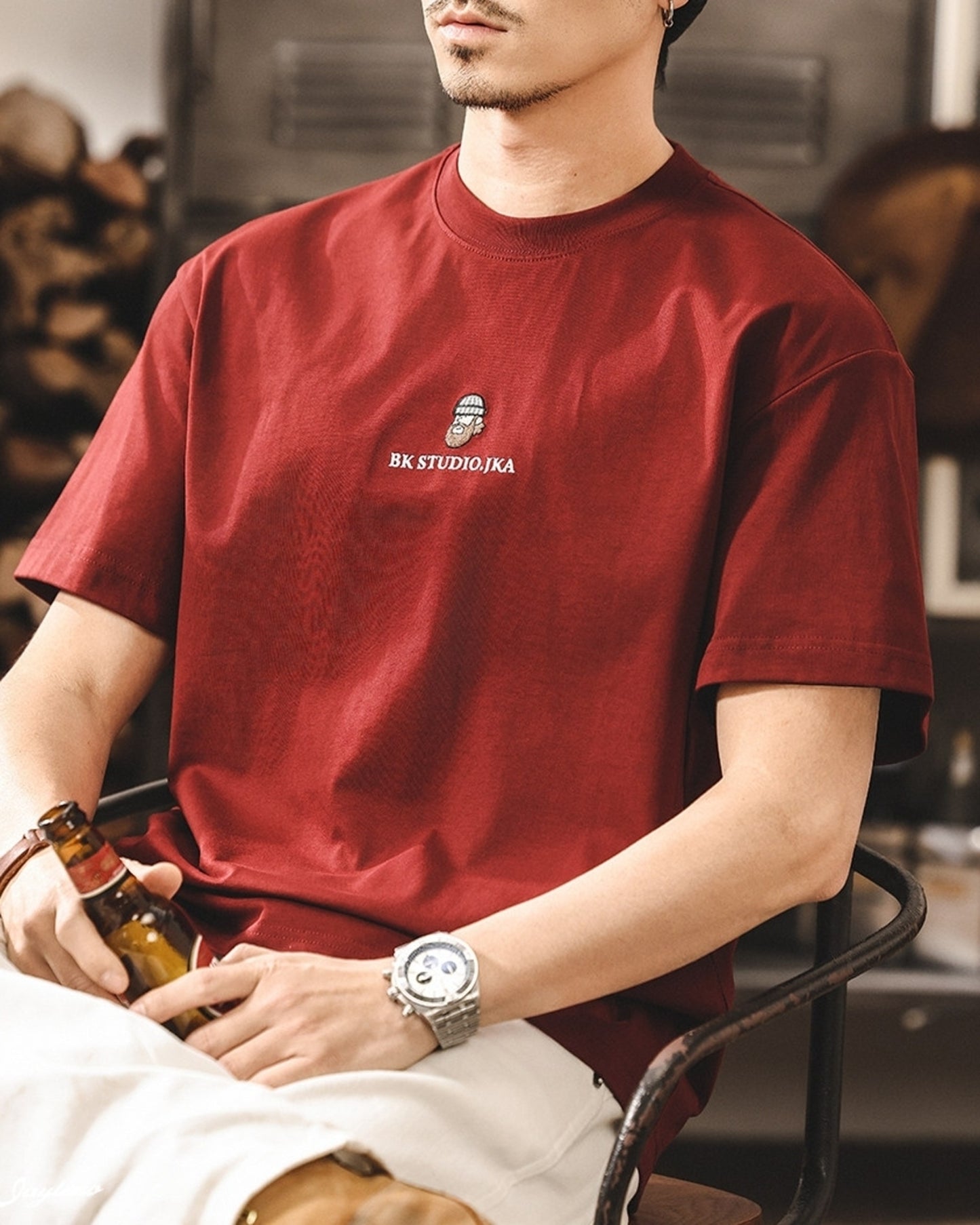 front embroidered back surf graphic short sleeve t-shirt 2color 【ACT0167】