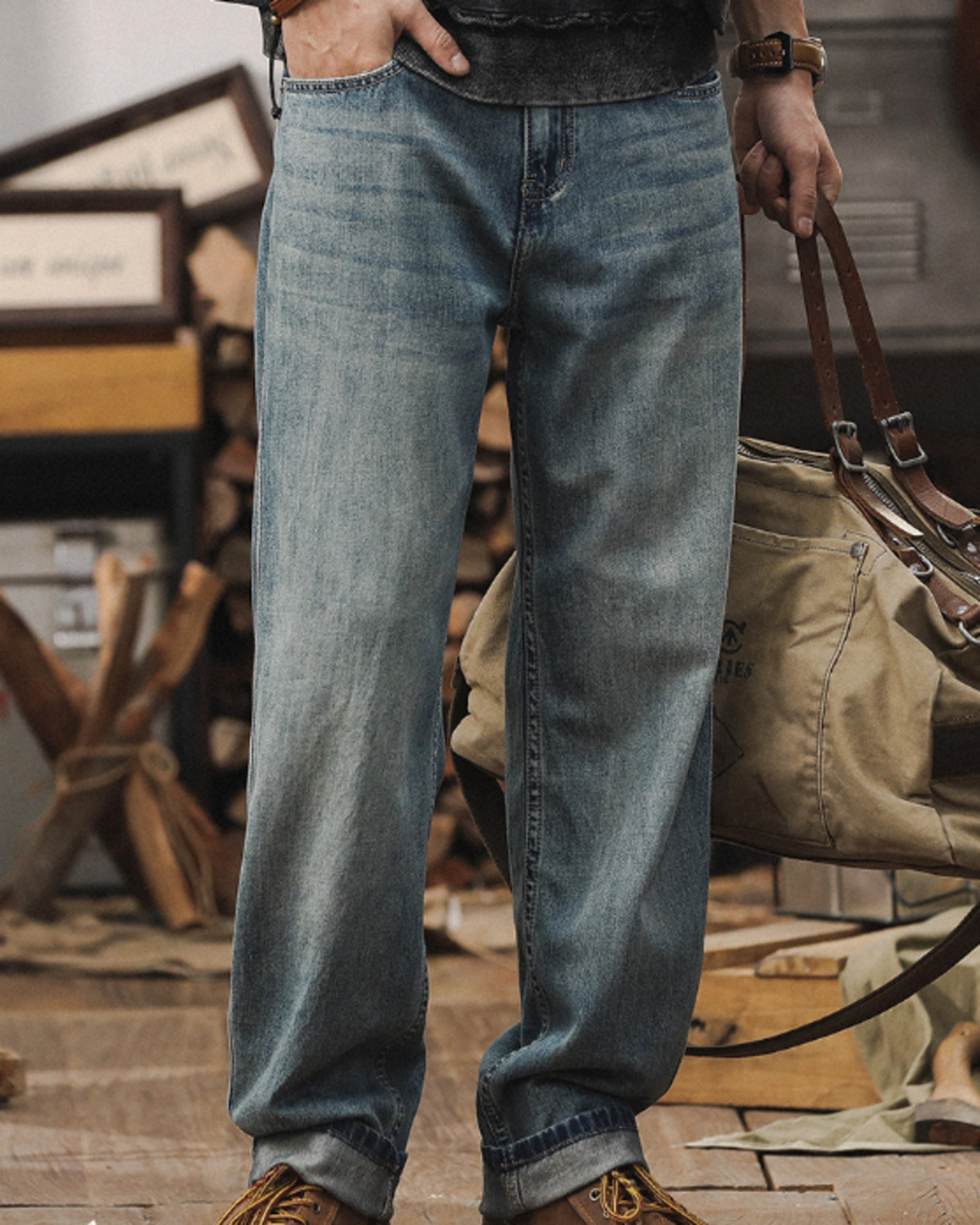 loose straight lyocell blend denim pants 【ACT0185】