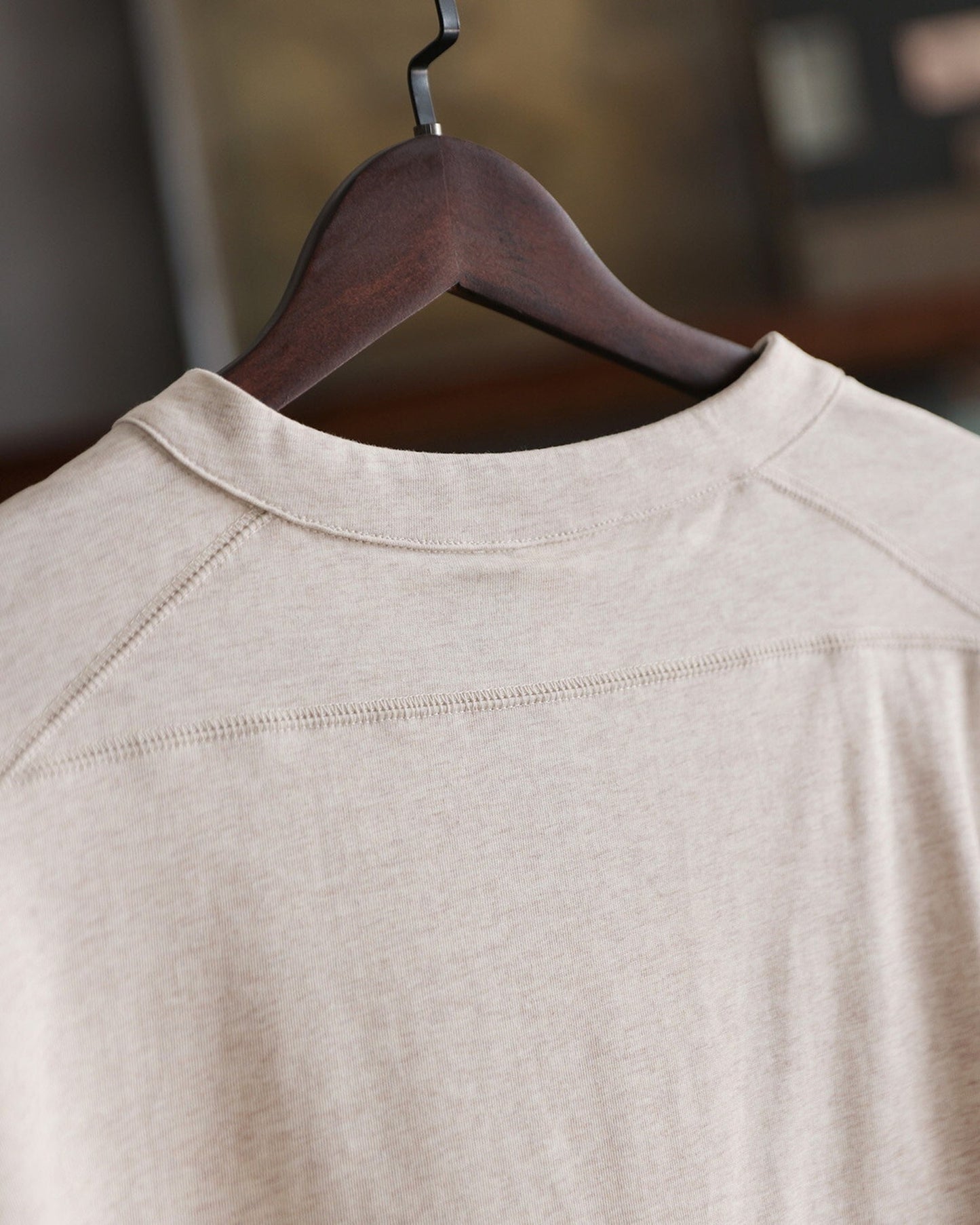 Henley-Neck Slub-Cotton Loose-Casual Short-Sleeve T-Shirt 2color 【ACT0126】