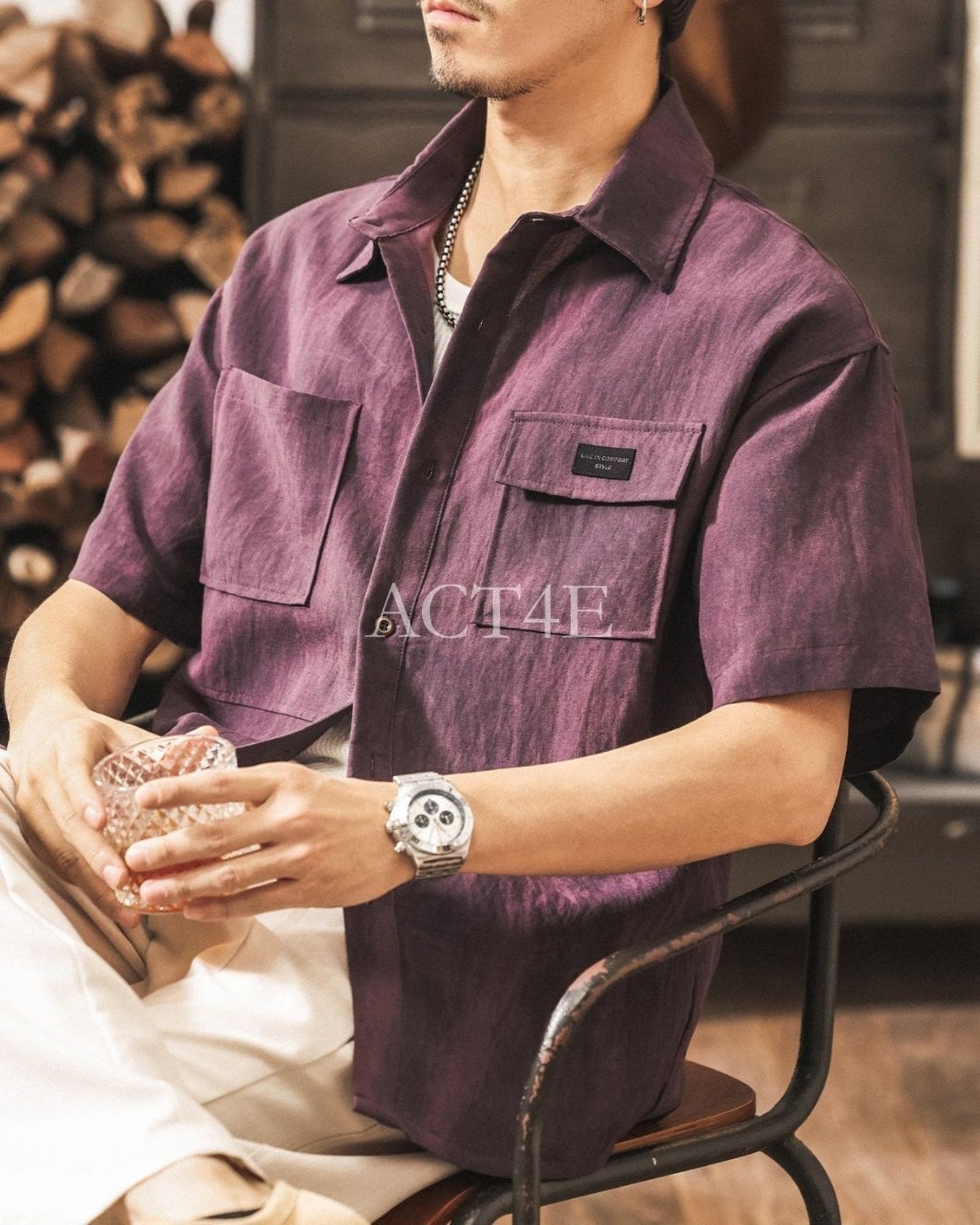 vintage wash short sleeve shirt 5color 【ACT0243】