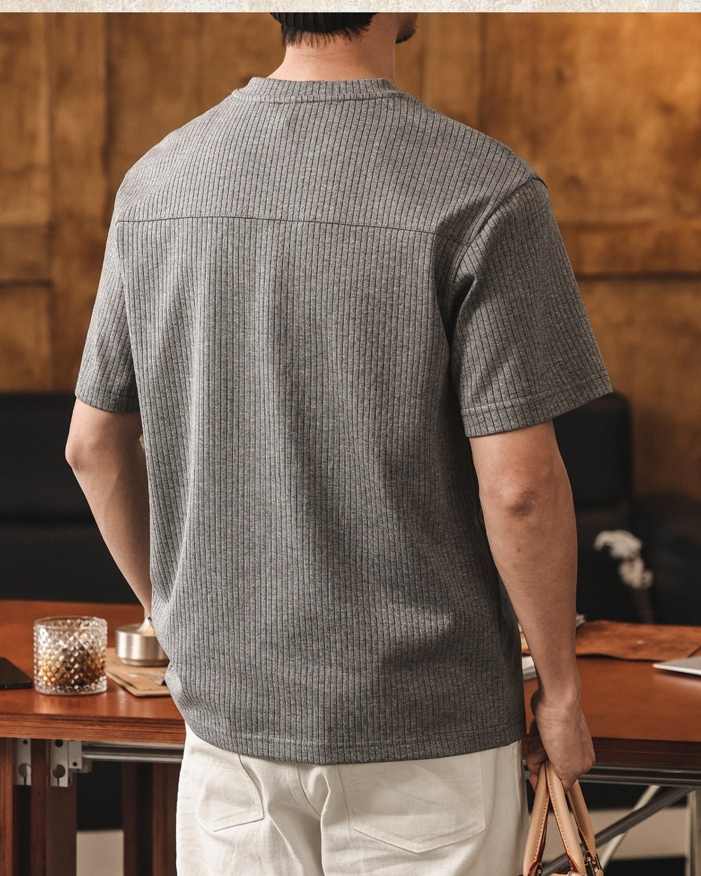 henley neck short sleeve T-shirt 4color 【ACT0235】