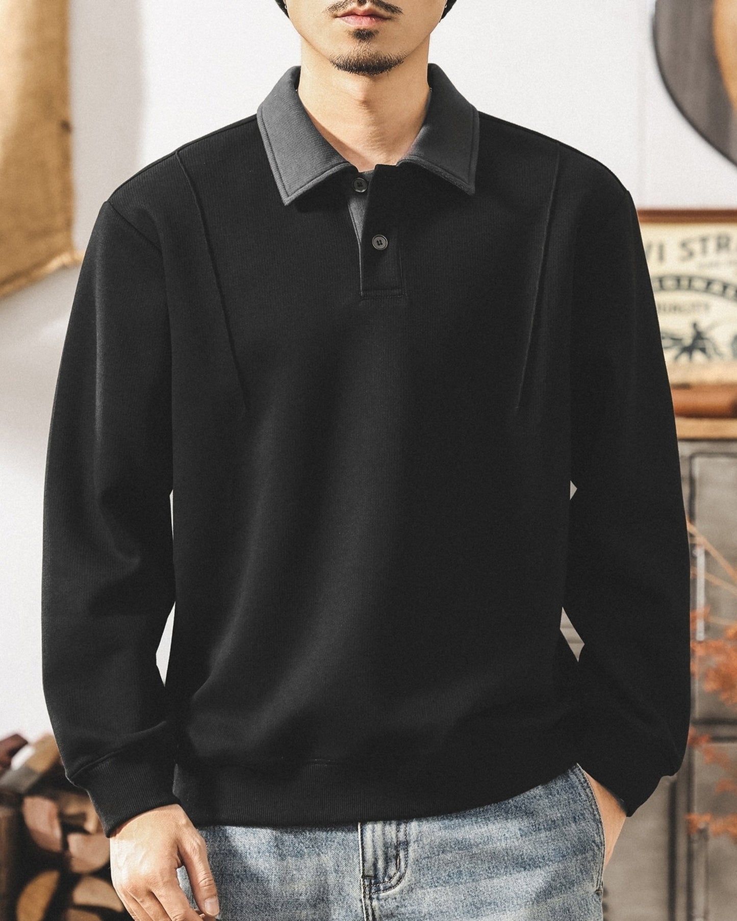 heavy weight long sleeve POLO shirt 2color 【ACT0239】