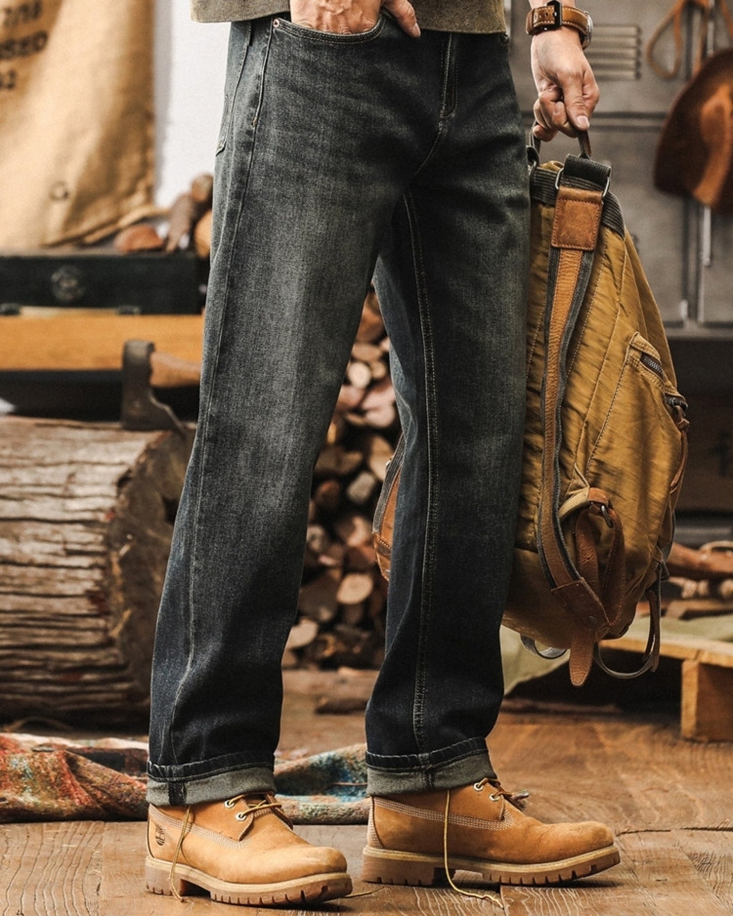 vintage relaxed straight denim pants 【ACT0200】