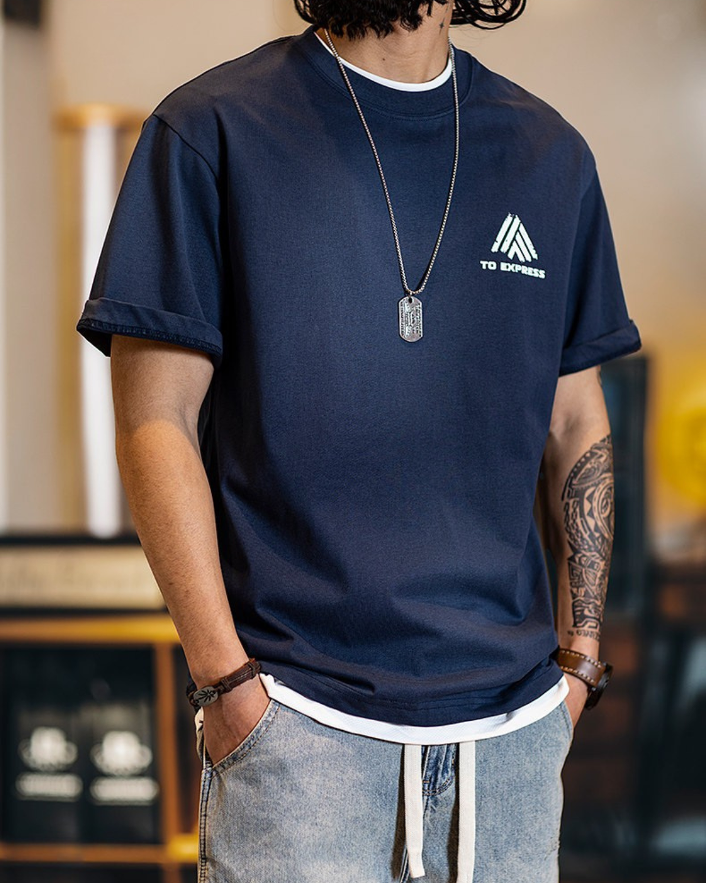 Back logo print t-shirt 4color 【ACT0057】