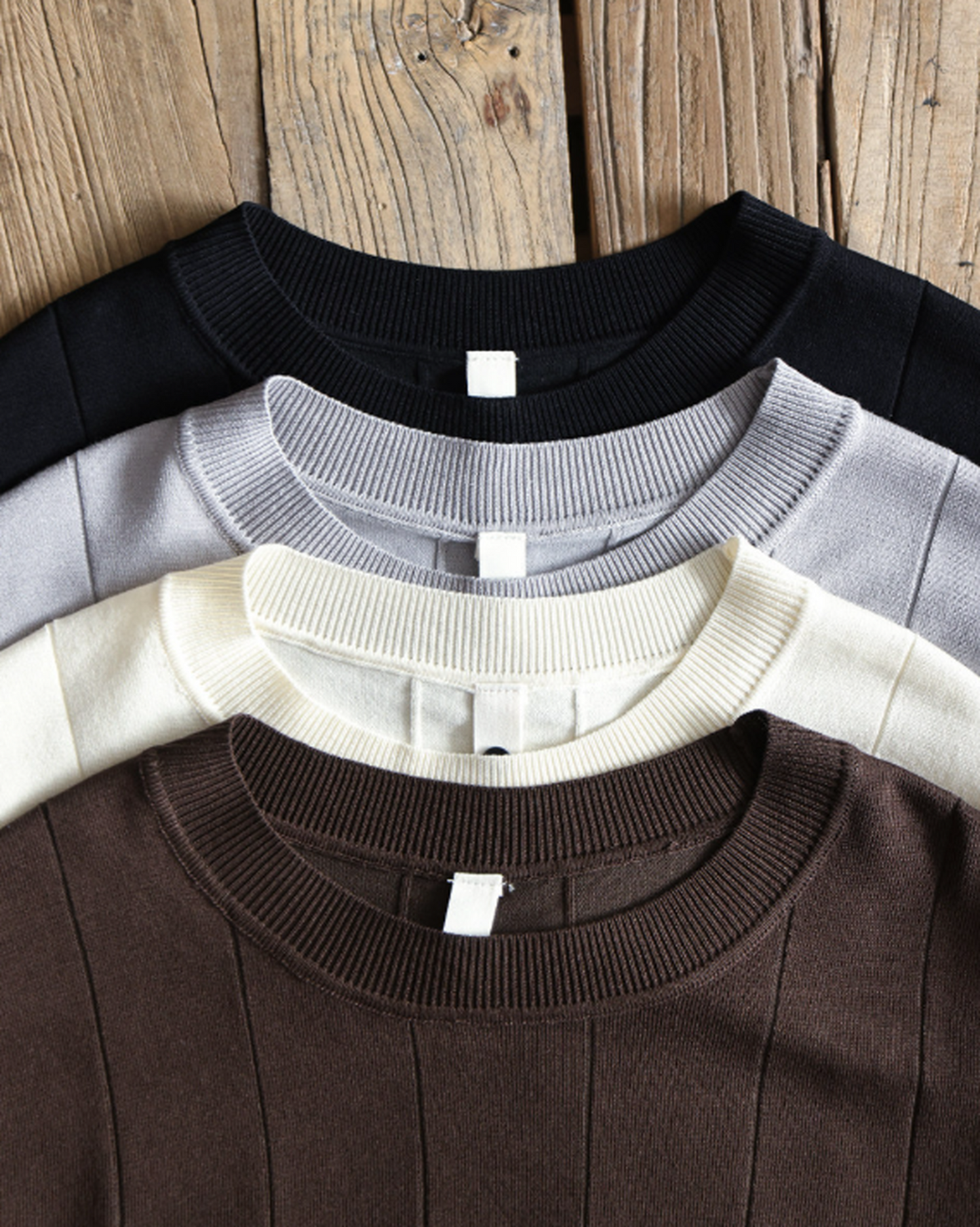 Smart-Casual Vertical-Stripe Knit Relaxed T-Shirt 4color 【ACT0101】