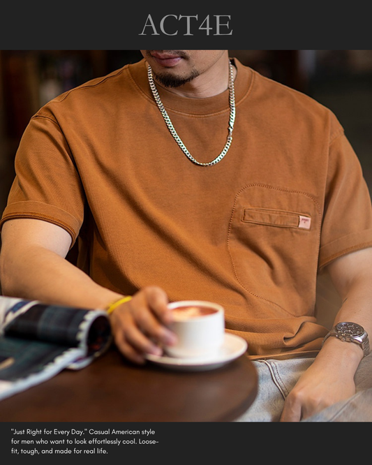 Relaxed Chest-Pocket Vintage Casual T-Shirt 2color 【ACT0091】