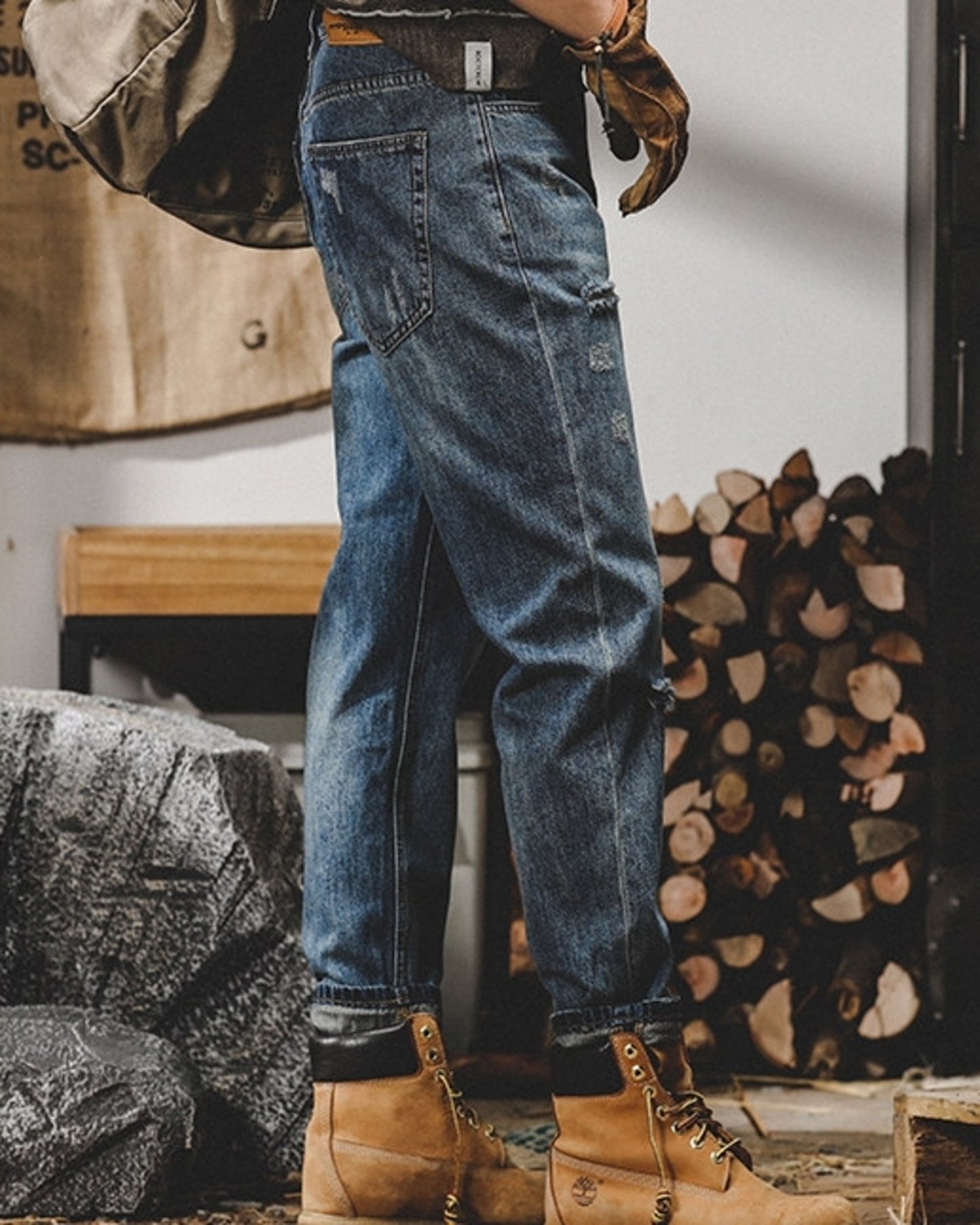 distressed tapered denim pants 2color 【ACT0189】